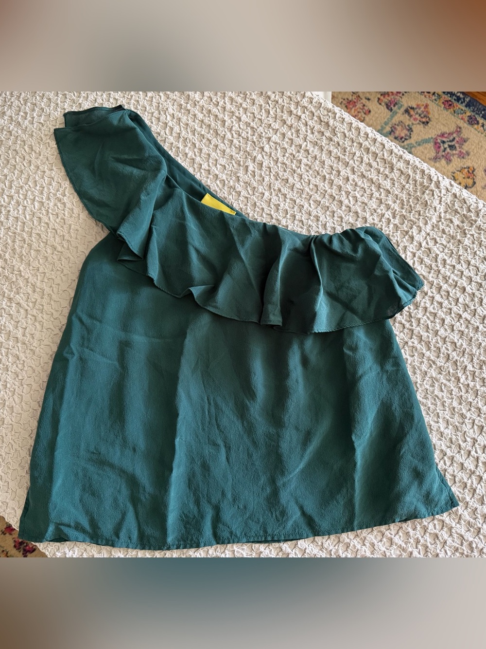 Maeve Anthropologie Silk One Shoulder Ruffle Top Teal US 2